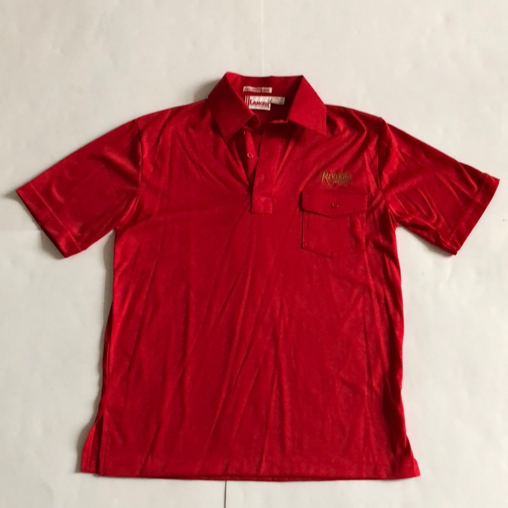 Lancer M Red Polo collar short sleeve Vintage Pocket split hem Excellent Conditi